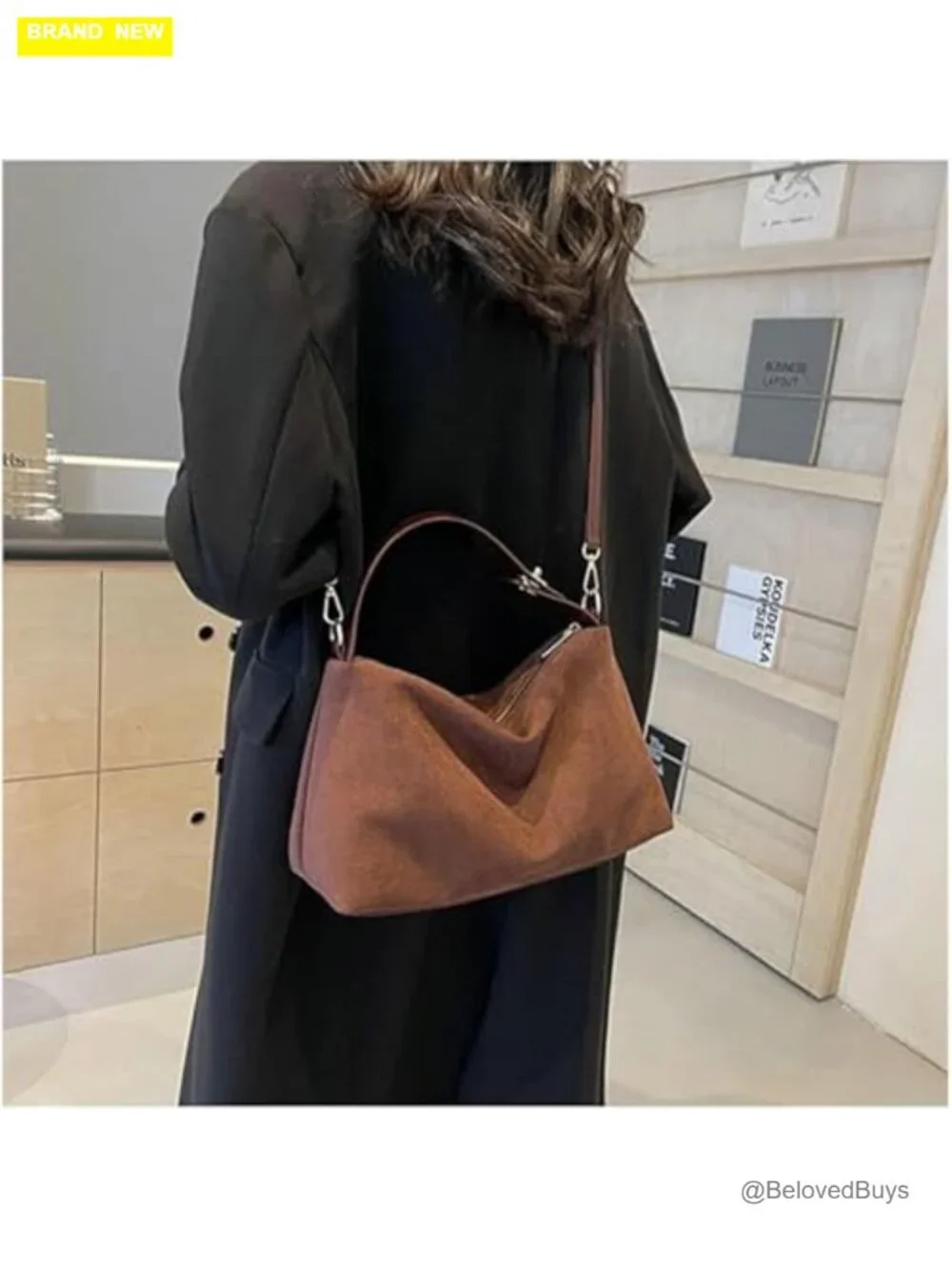 Faux Suede Hobo Bag with Adjustable Shoulder Strap - Large Tote